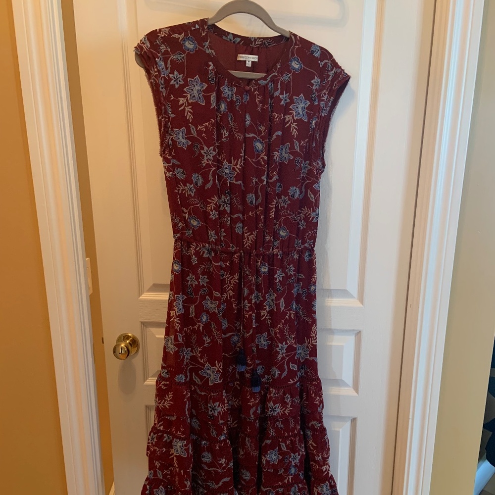 Rebecca Minkoff Burgandy Floral Midi Dress Size M